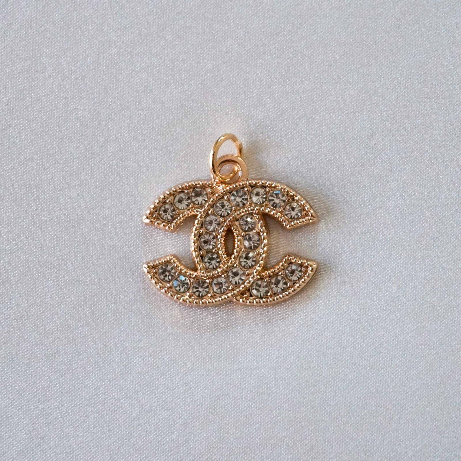 Chanel Zipper Pull Pendant, Clear Rhinestones, Gold, 22mm, Stamped