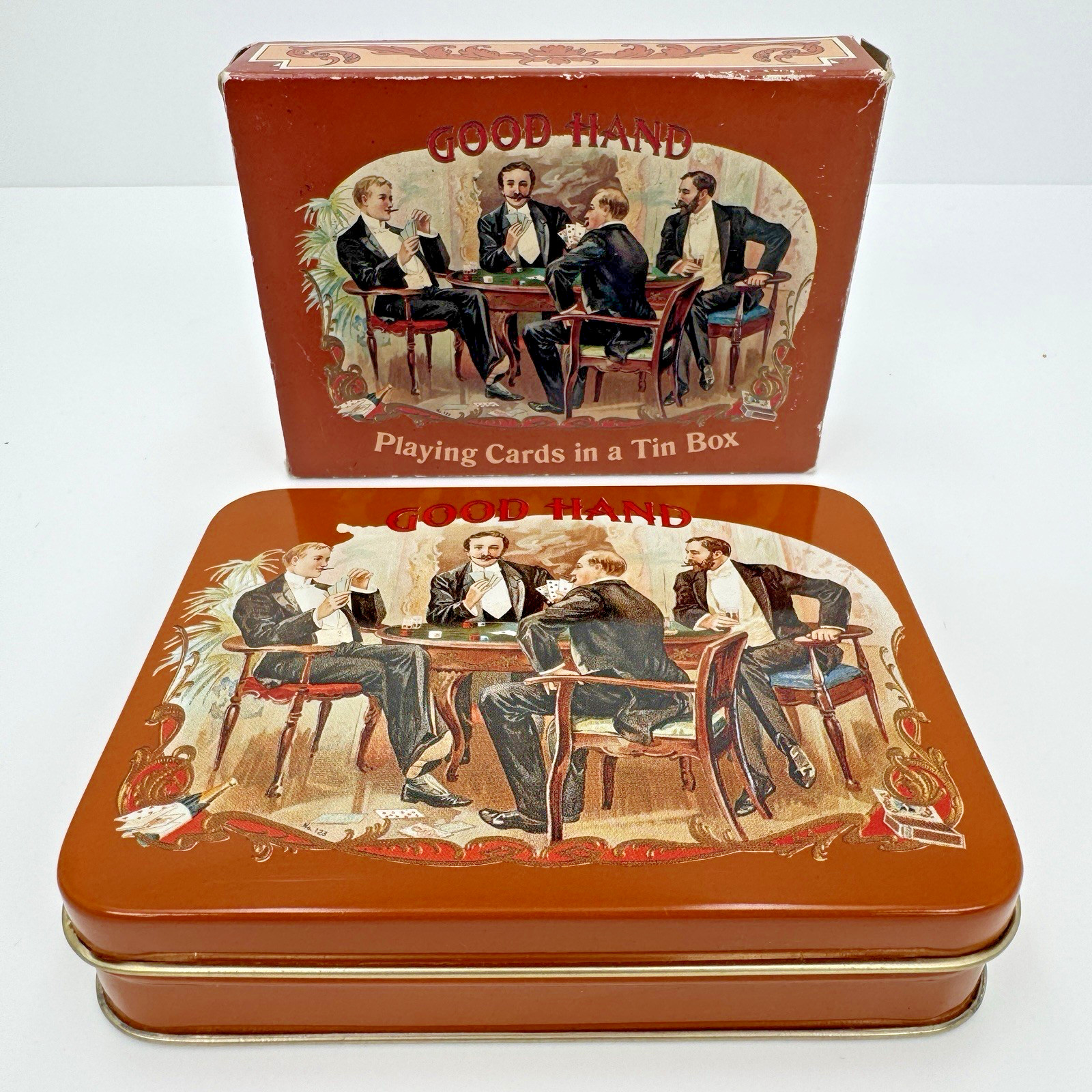 Vintage 1985 Enesco Good Hand Playing Cards 2-Deck Set in Tin Sealed Decks
