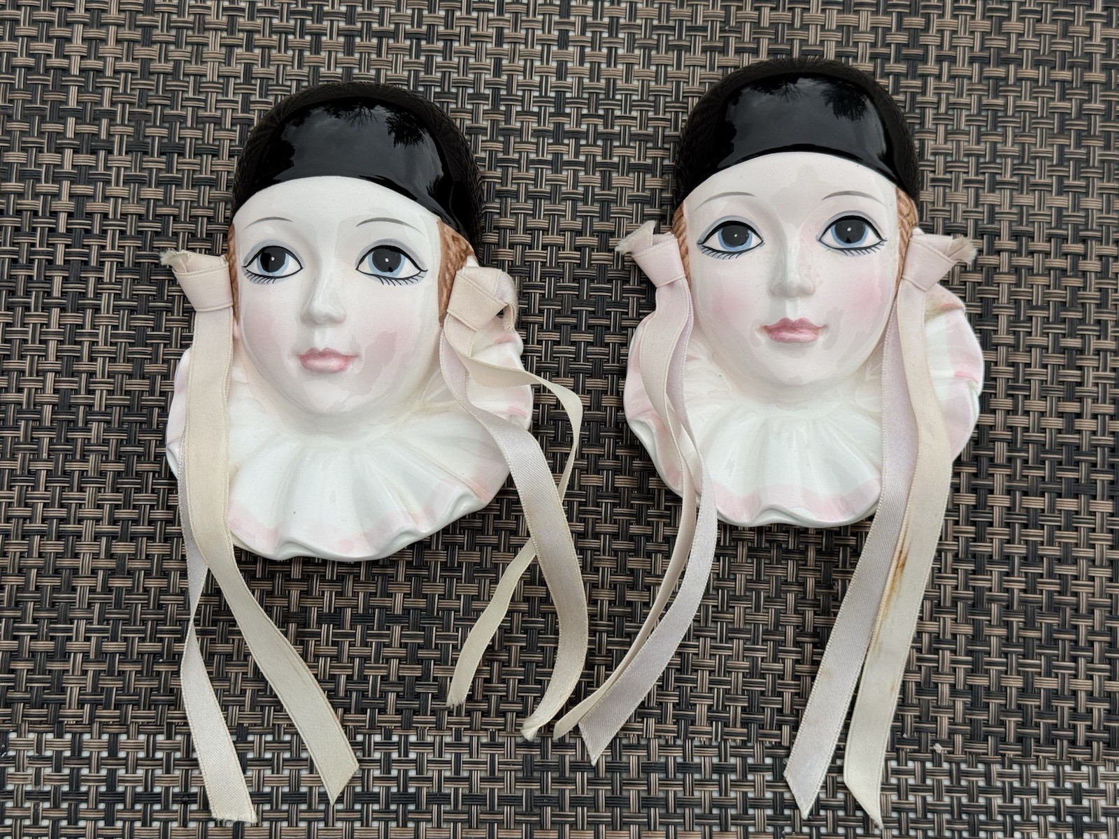 2 Schmid Pierrot Love Wall Plaque Hanging Ornament Michel Oks 1980s New Orleans