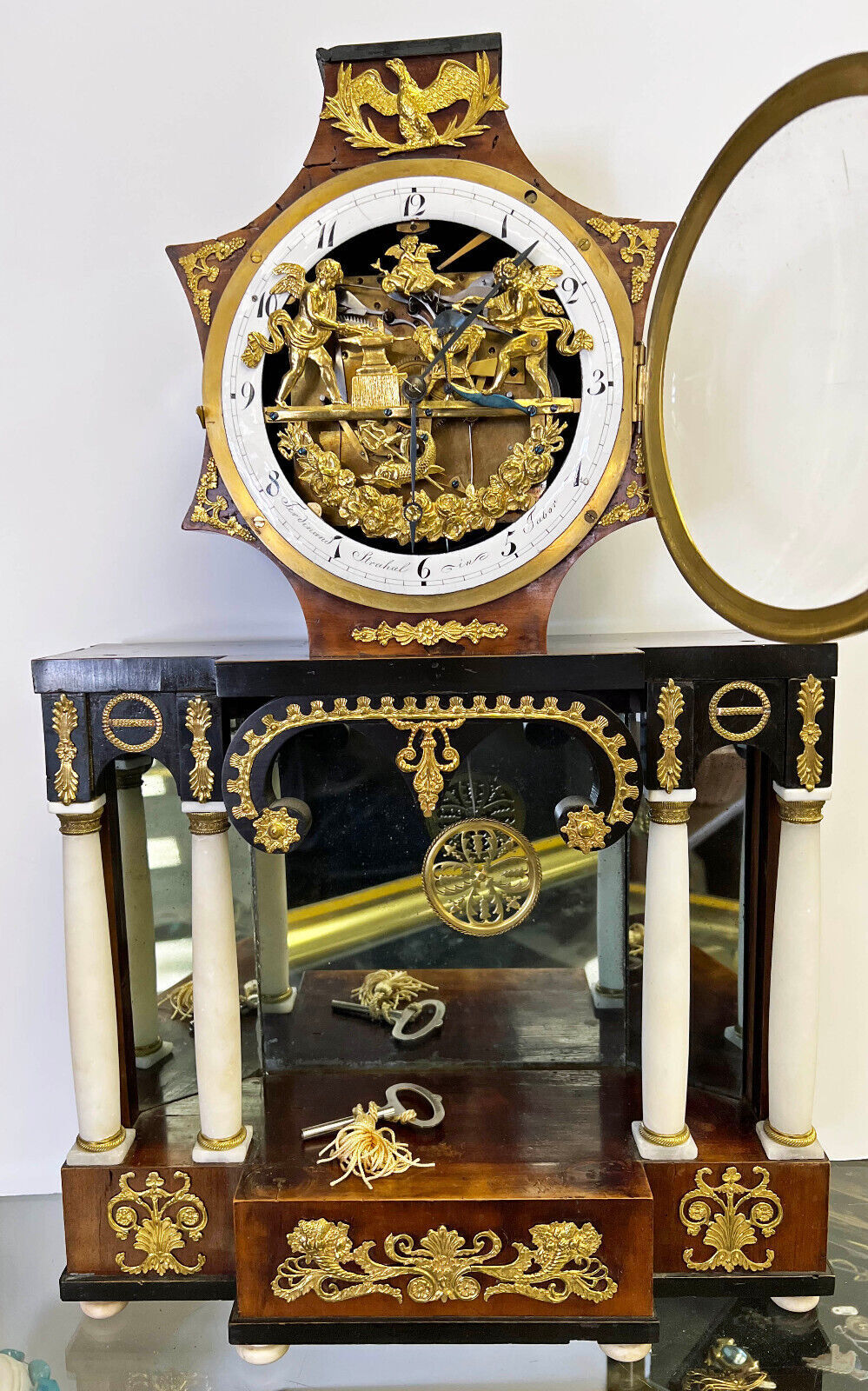 Automaton Clock With Moving Cupid Vienna 19th Century Biedermeier Circa 1820
