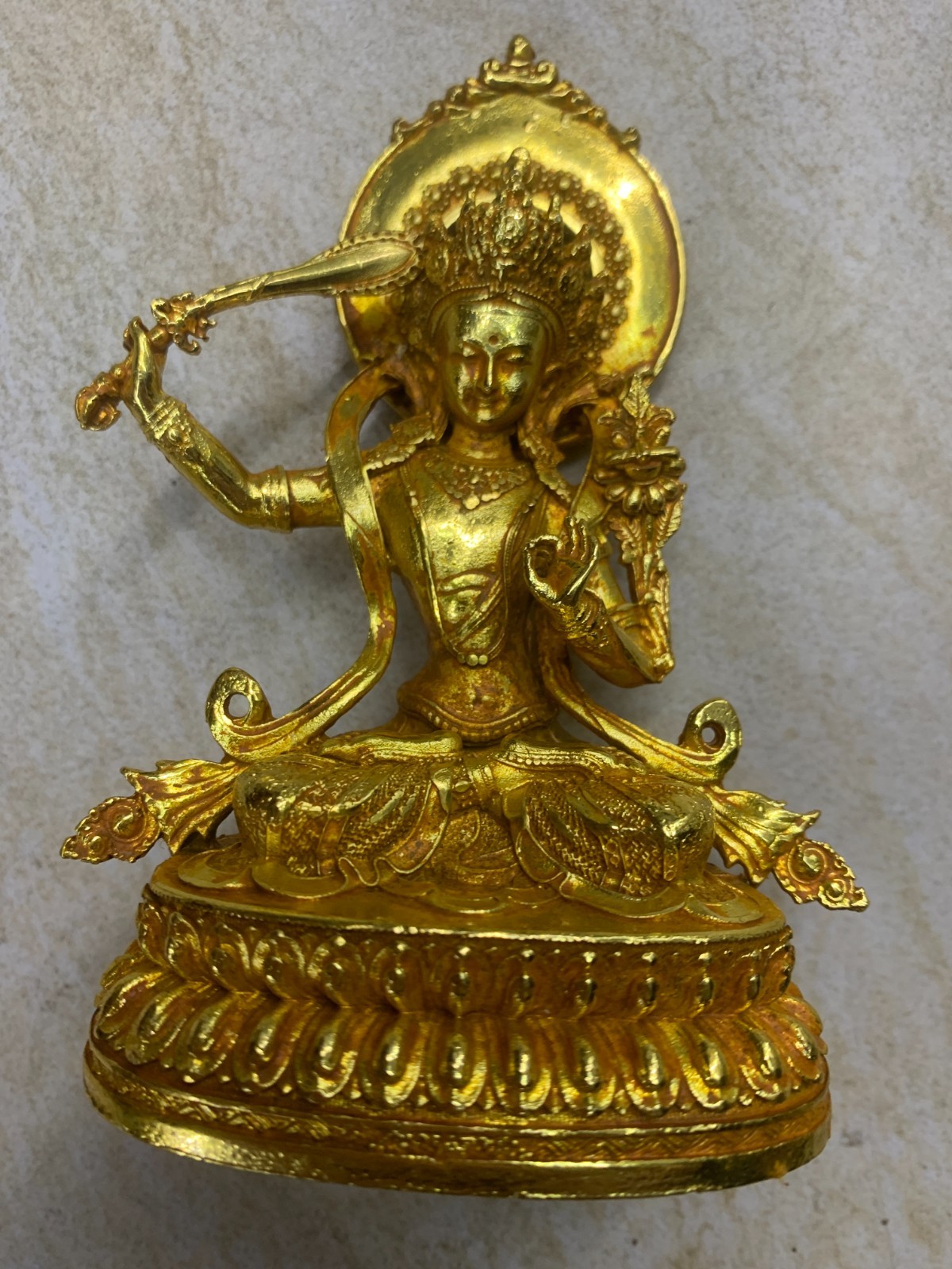 Wonderful Hand Made Tibetan Gilt Copper *Manjushri Bodhissttva* Statue