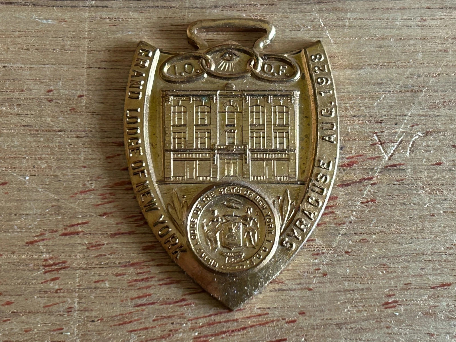 Odd Fellows IOOF Watch FOB 1928 Syracuse NY Vintage Antique All Seeing Eye W + H