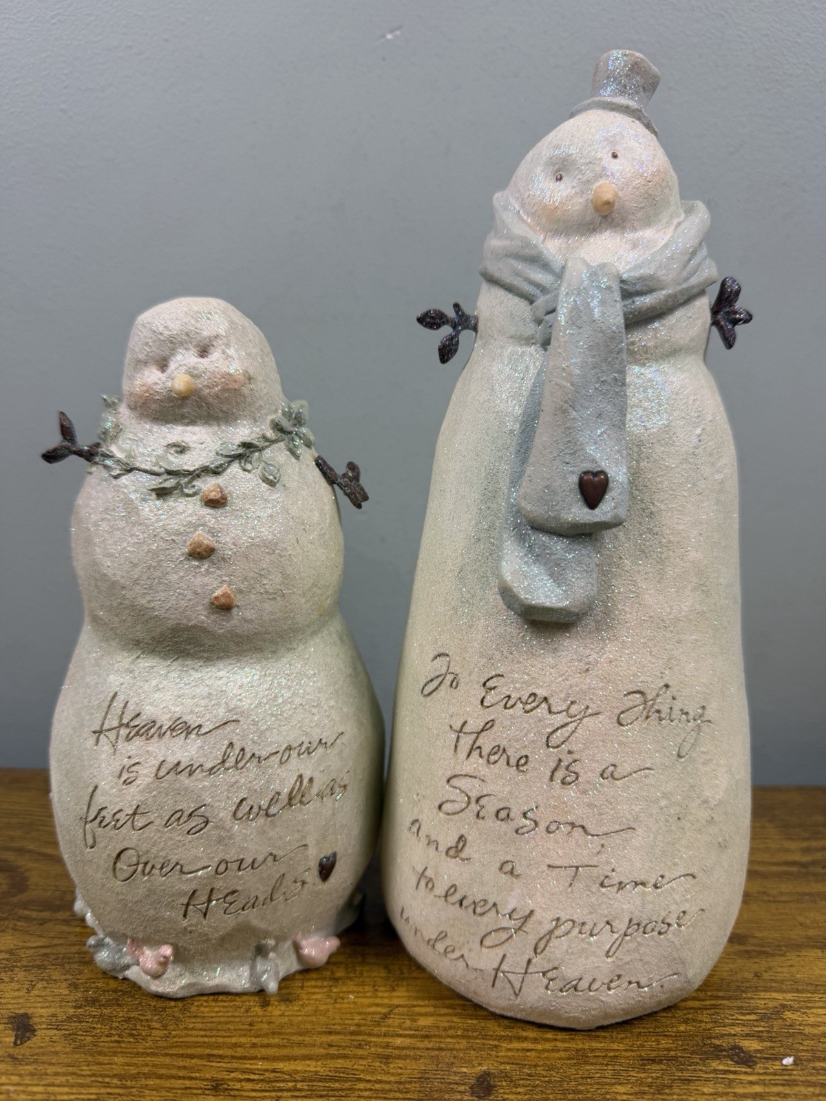 2004 Enesco Foundations By Karen Hahn Snowman Resin Figure Lot ~6.5” & ~8.5”