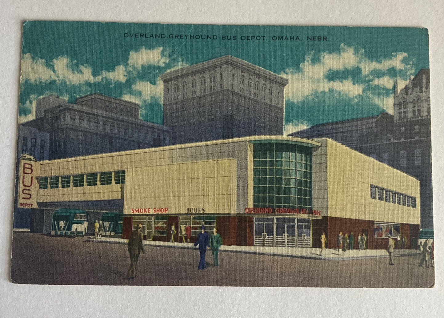 Vintage Linen Postcard ~ Overland Greyhound Bus Depot ~ Omaha, Nebraska NE