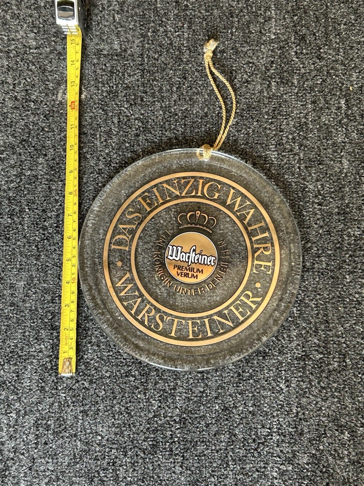 Warsteiner Beer Round Glass Sign Rare Hard To Find