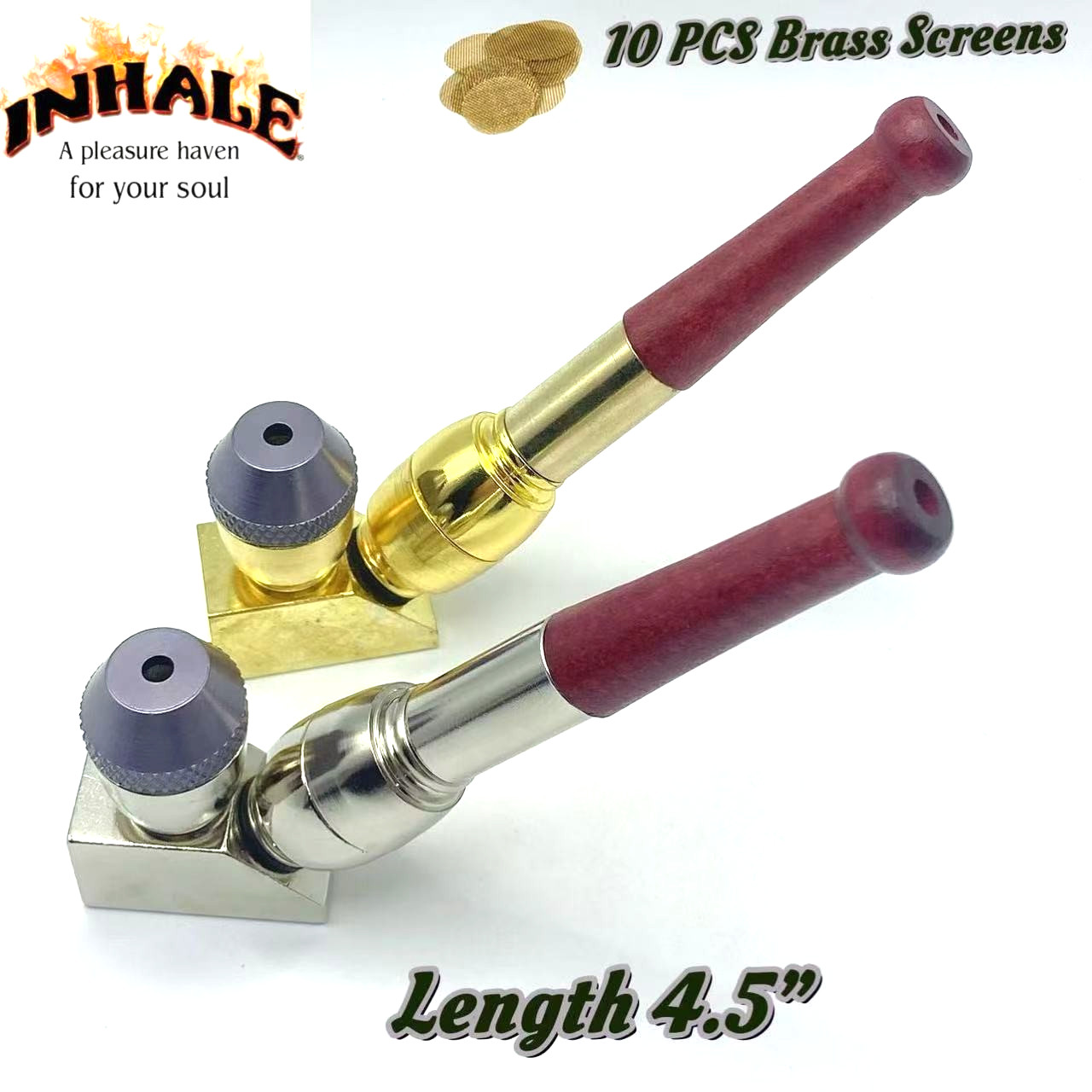 INHALE®️ 2 PCS wooden mouth tip metal Tobacco smoking Pipe w 10 brass screens INHALE®️ 2 PCS wooden mouth tip metal Tobacco smoking Pipe w 10 brass screens