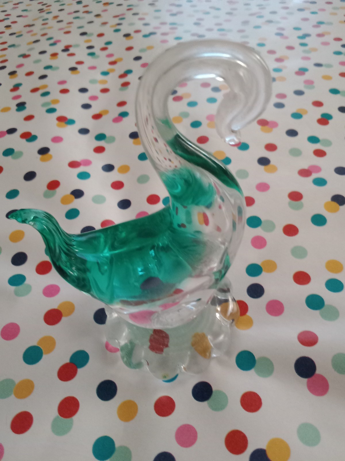 Vintage • Green & Clear Glass • Swan Figurine / Paperweight • on Base