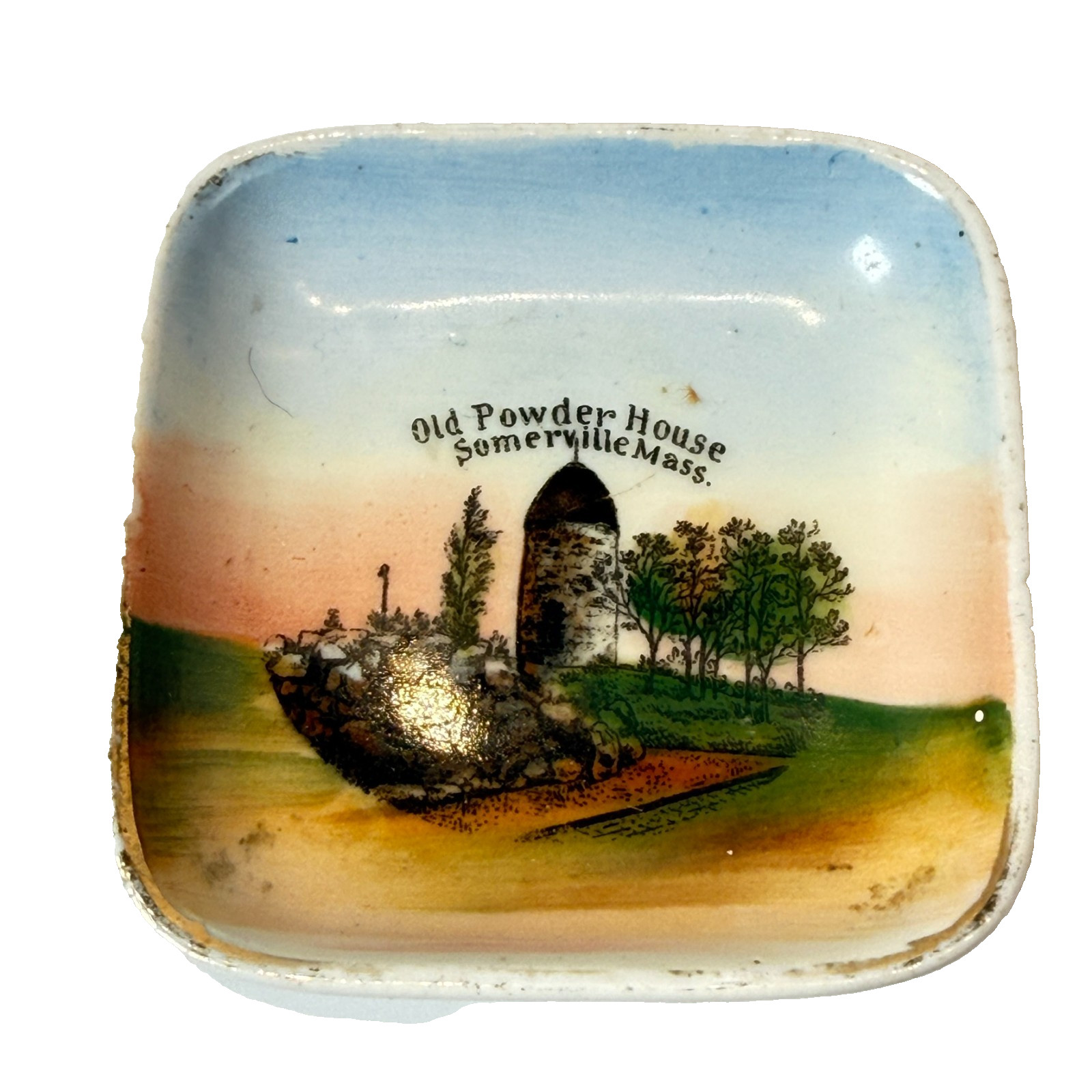 POWDER HOUSE - SOMERVILLE MA Massachusetts  Souvenir ANTIQUE CHINA TRINKET DISH 