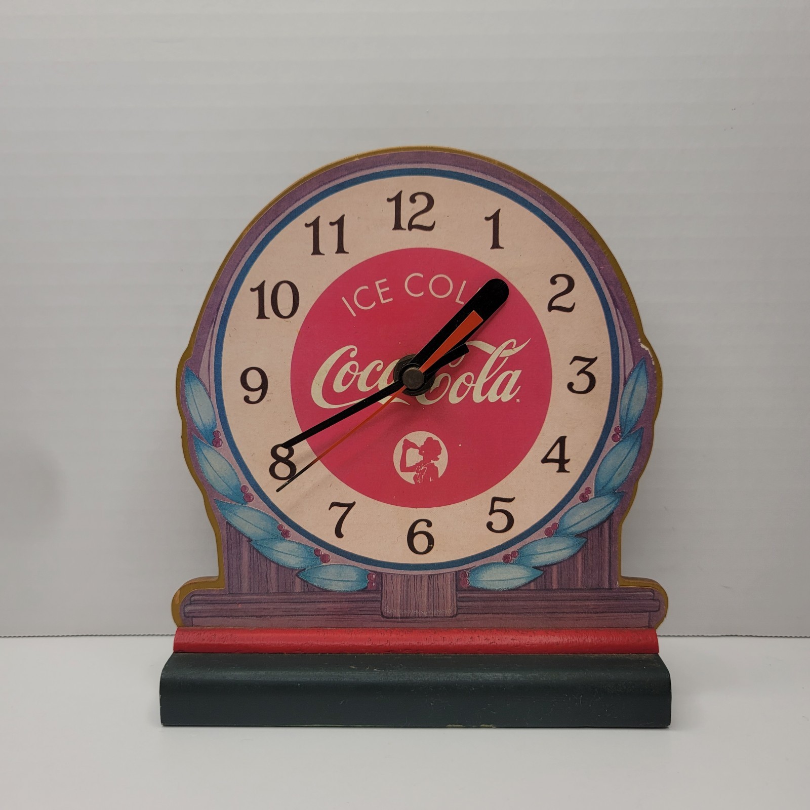 Vintage 1990 Coca Cola Willitts Wood Battery Desk Clock