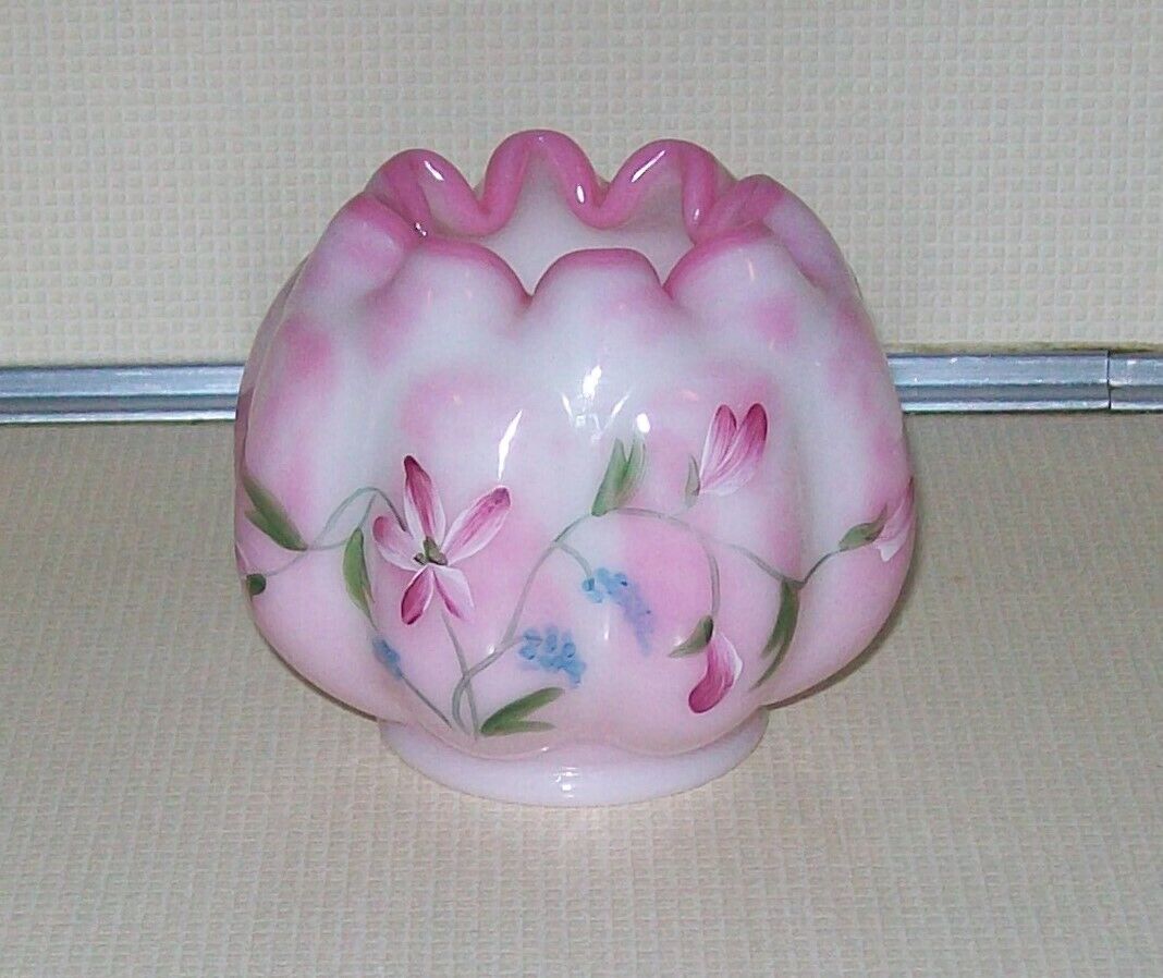 Rosalene Glass Hand Painted Floral Melon Rose Bowl Not In Line Fenton Gift Shop