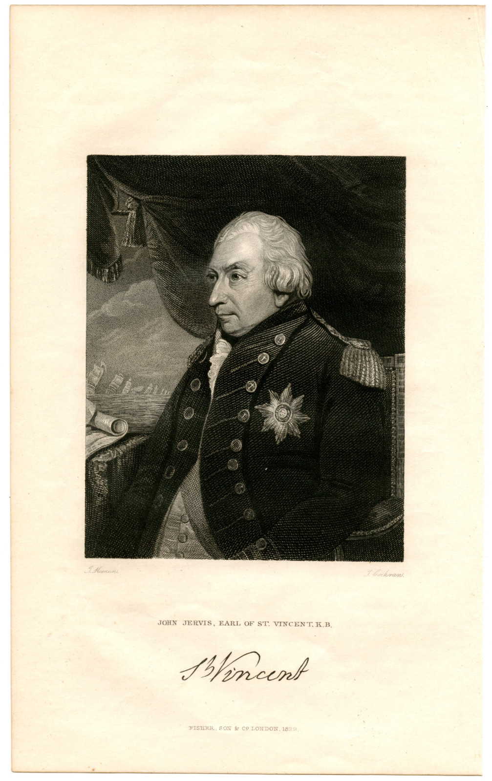 JOHN JERVIS 1st EARL OF ST VINCENT, British Admiral, 1829 Steel Engraving 9658