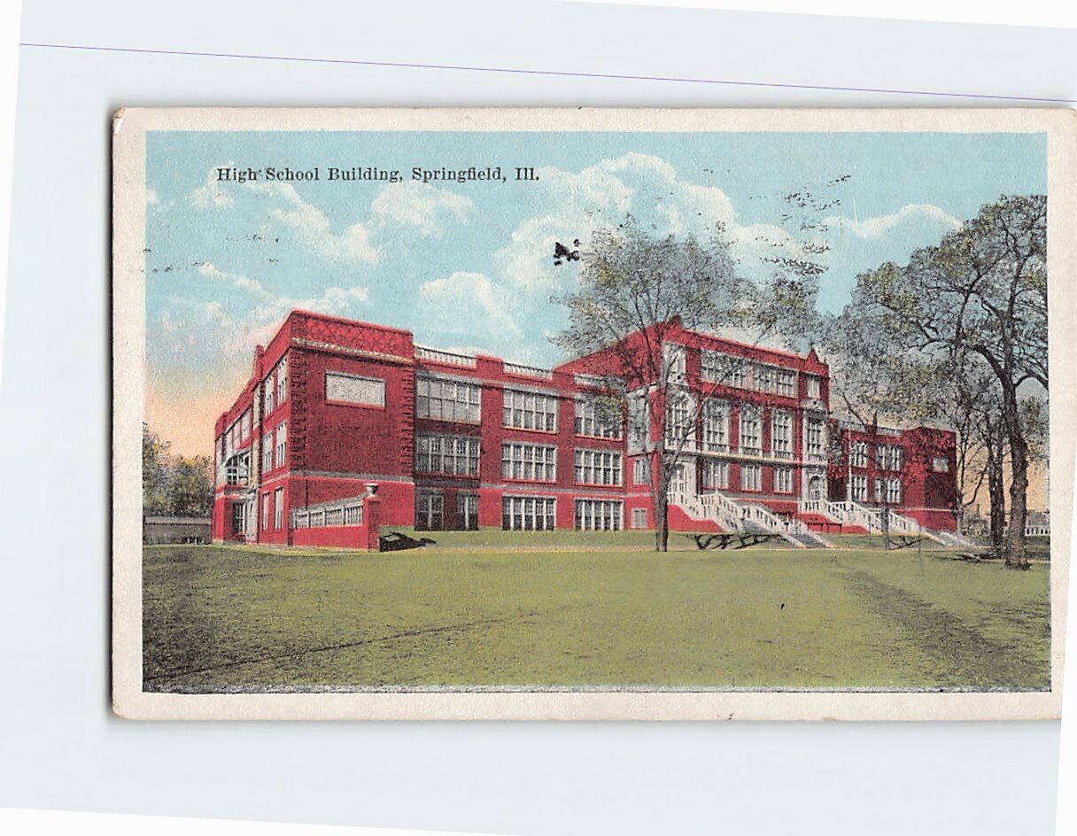 Postcard High School Building Springfield Illinois USA