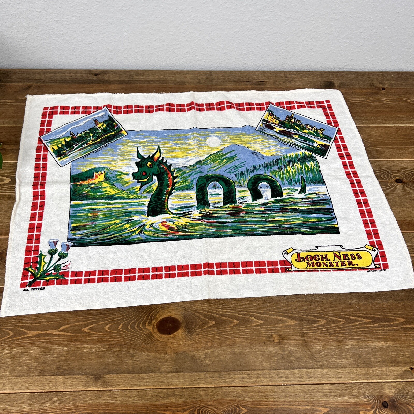 Vintage Loch Mess Monster terry cloth towel, dishcloth, kitschy decor