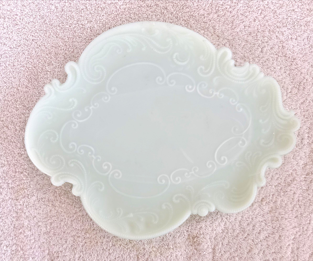 Late 19th Century Victorian Milk Glass Dressing Tray Has R on Back / Old Pyrex?