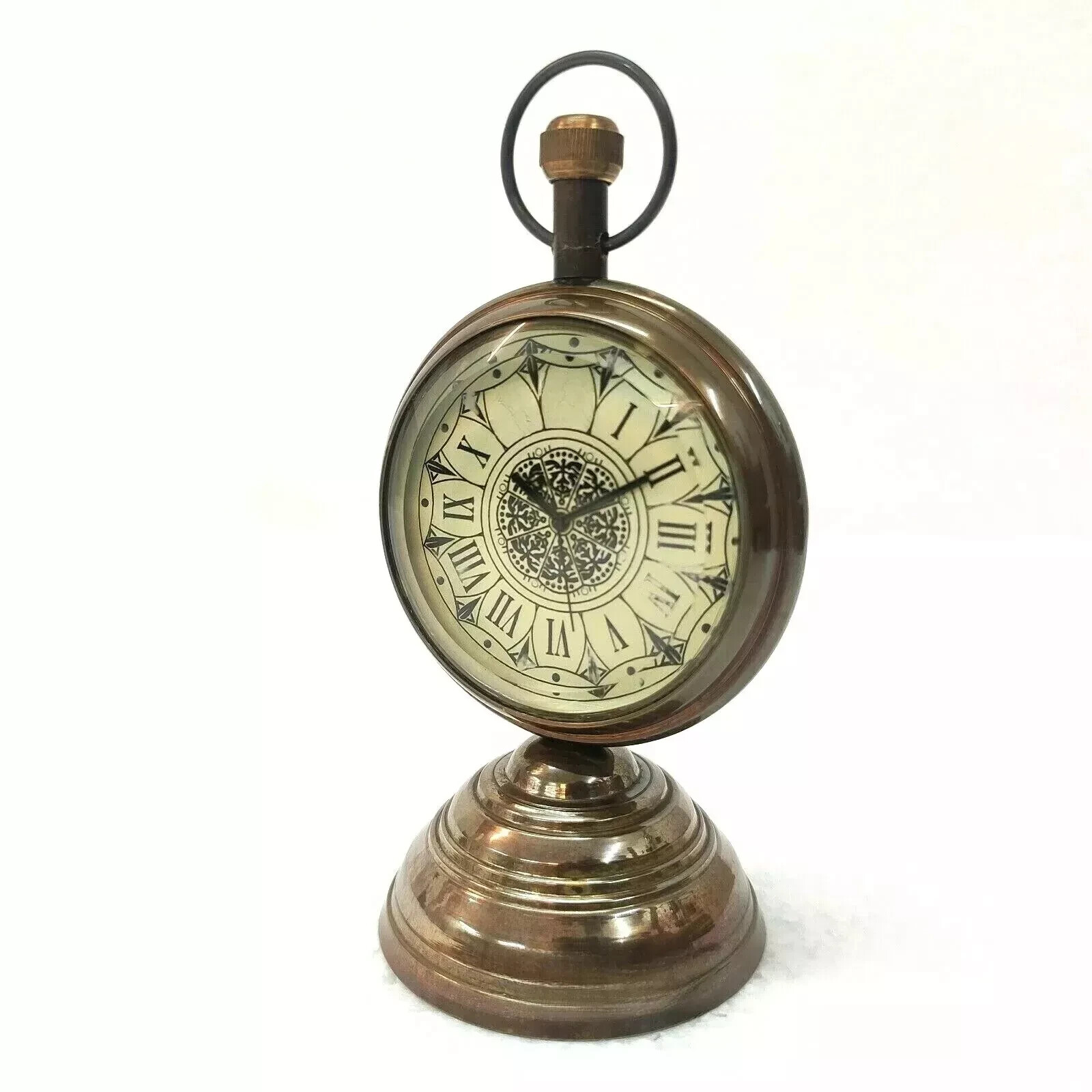 Antique Brown Finish Brass Made Desk Clock Table Decorative Item