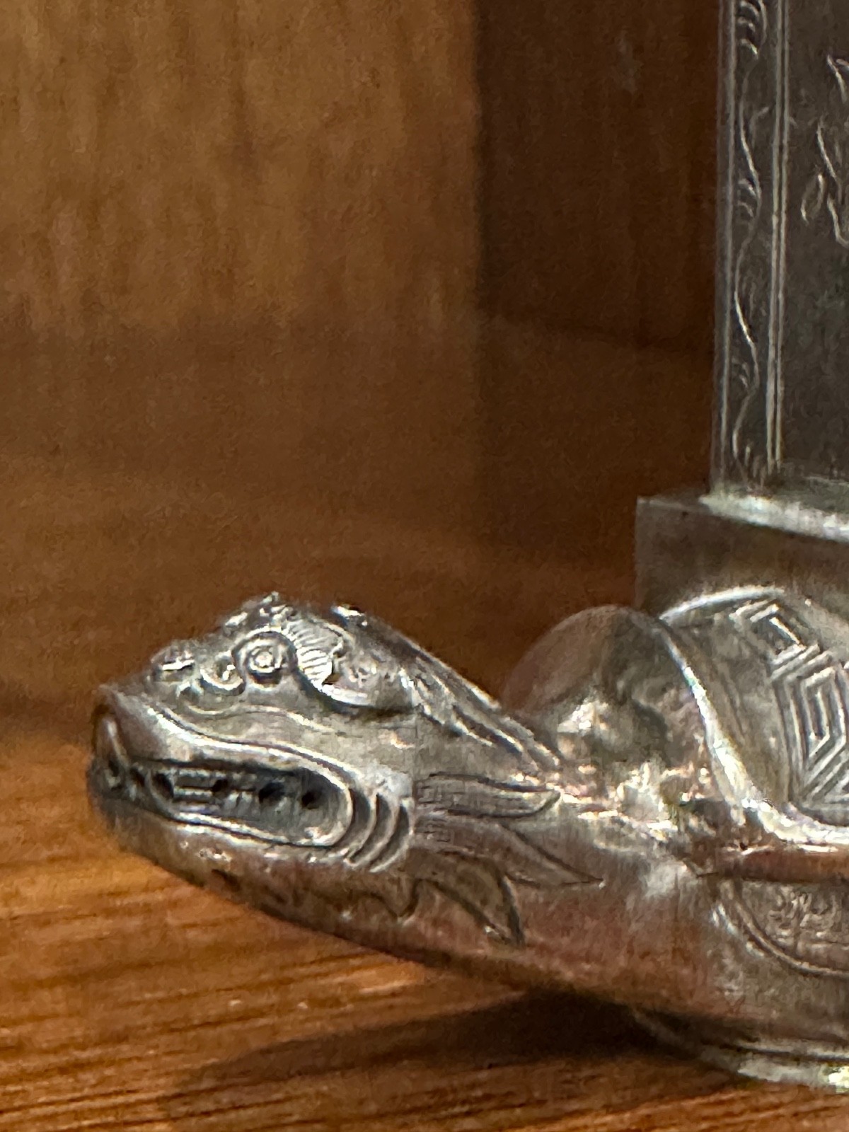 Unusual Antique Chinese Silver Salt Shaker, Turtle carrying a Tower on back.