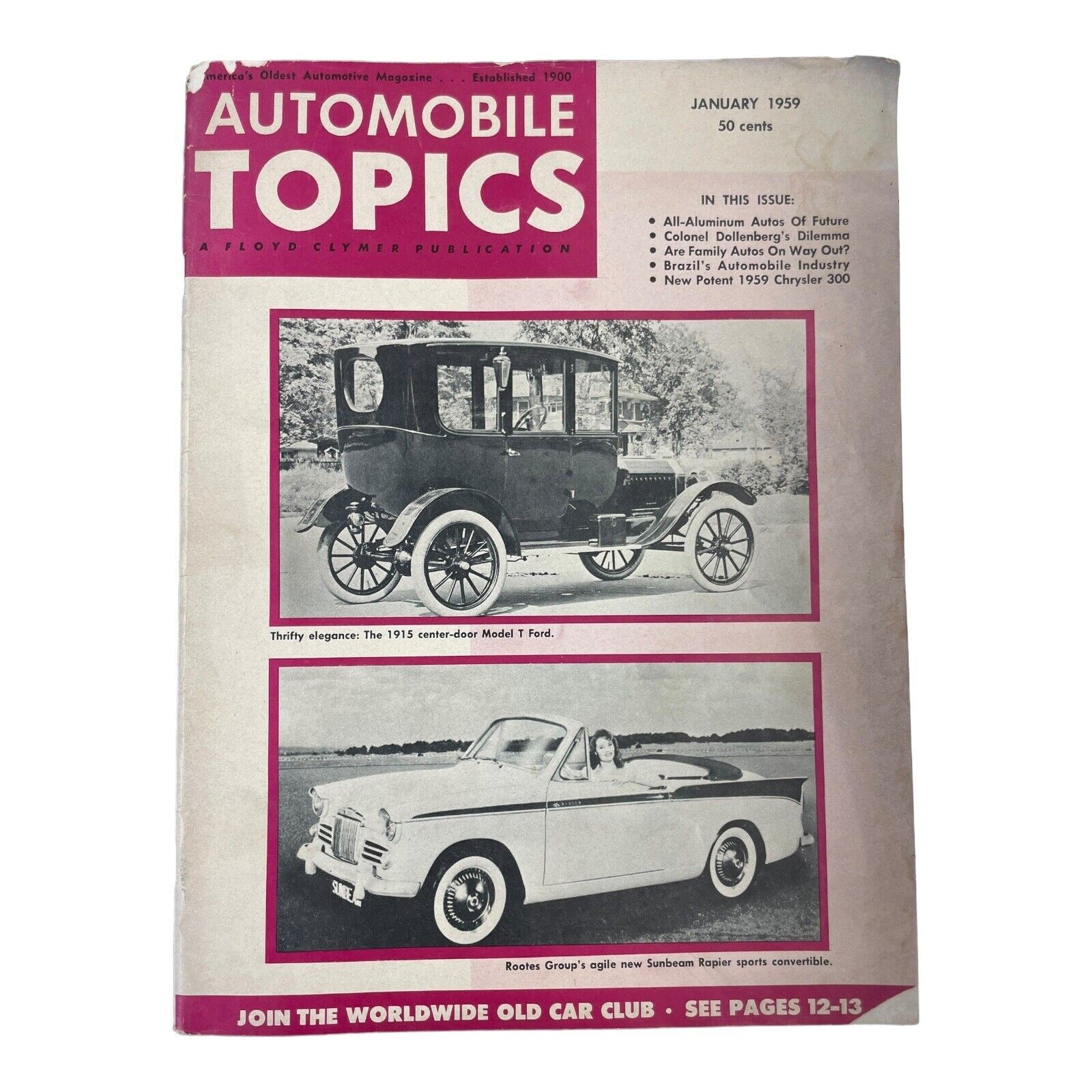 Floyd Clymer\'s Automobile Topics Sunbeam Rapier Center Door Model T Jan 1959
