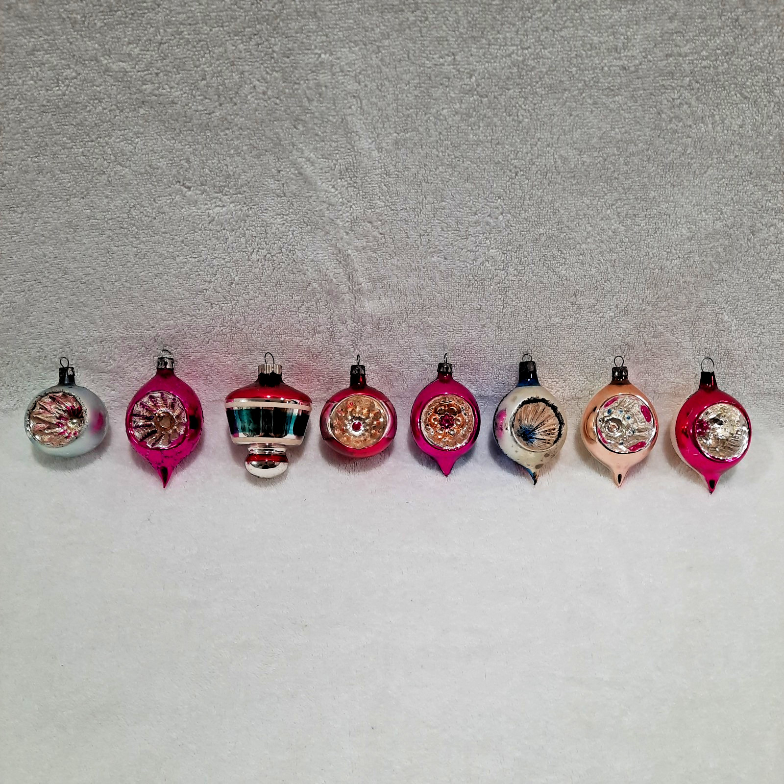 VTG 9 Shiny Brite Glass Christmas Ornaments Small Indent Pink Stamped Poland/USA VTG 9 Shiny Brite Glass Christmas Ornaments Small Indent Pink Stamped Poland/USA
