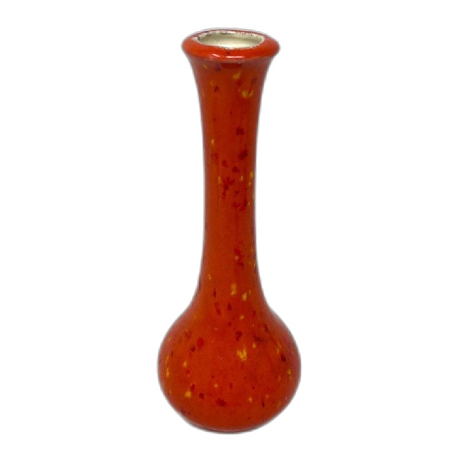 Vintage Orange Fire Speckled Bud Art Pottery Vase MCM Signed A. Rocha 6.5\