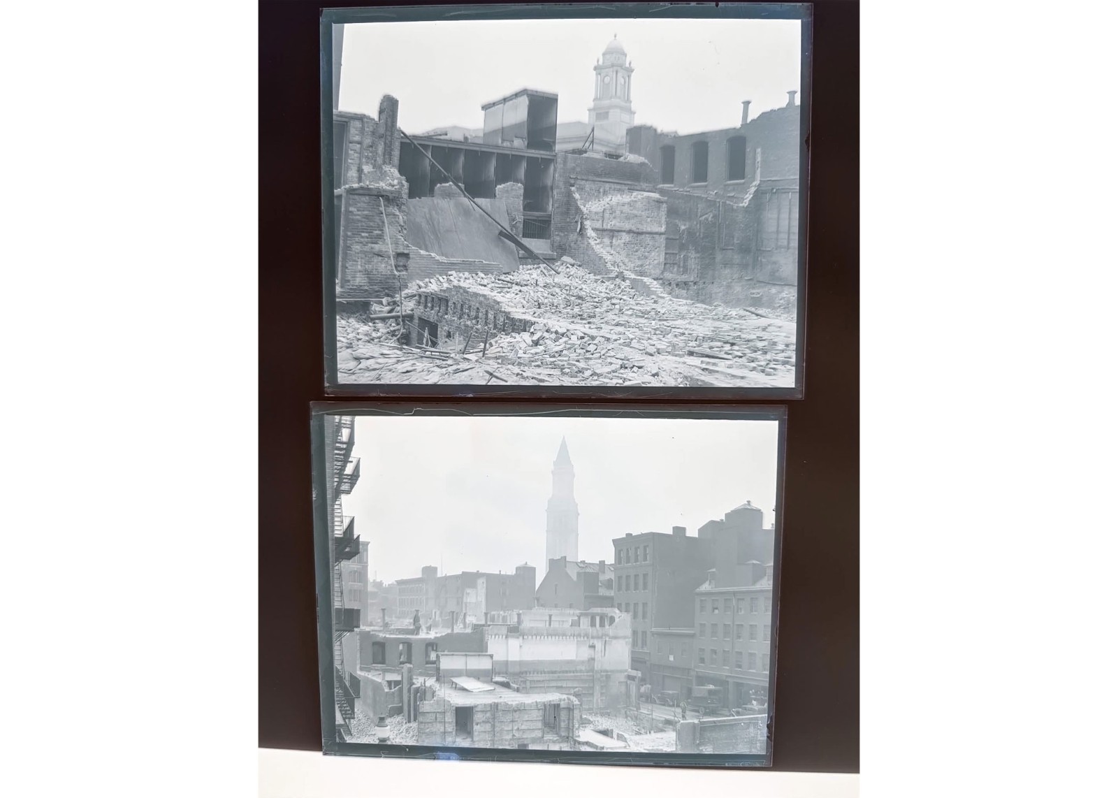 1933 Boston Station Demolition Custom House Tower Ruins Glass Negatives (2) OOAK