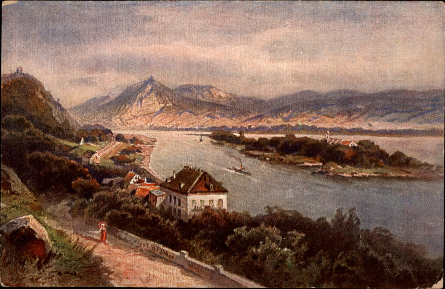 Rolandseck Hotel Colony Rhine River Germany landscape vintage art postcard k111 Rolandseck Hotel Colony Rhine River Germany landscape vintage art postcard k111