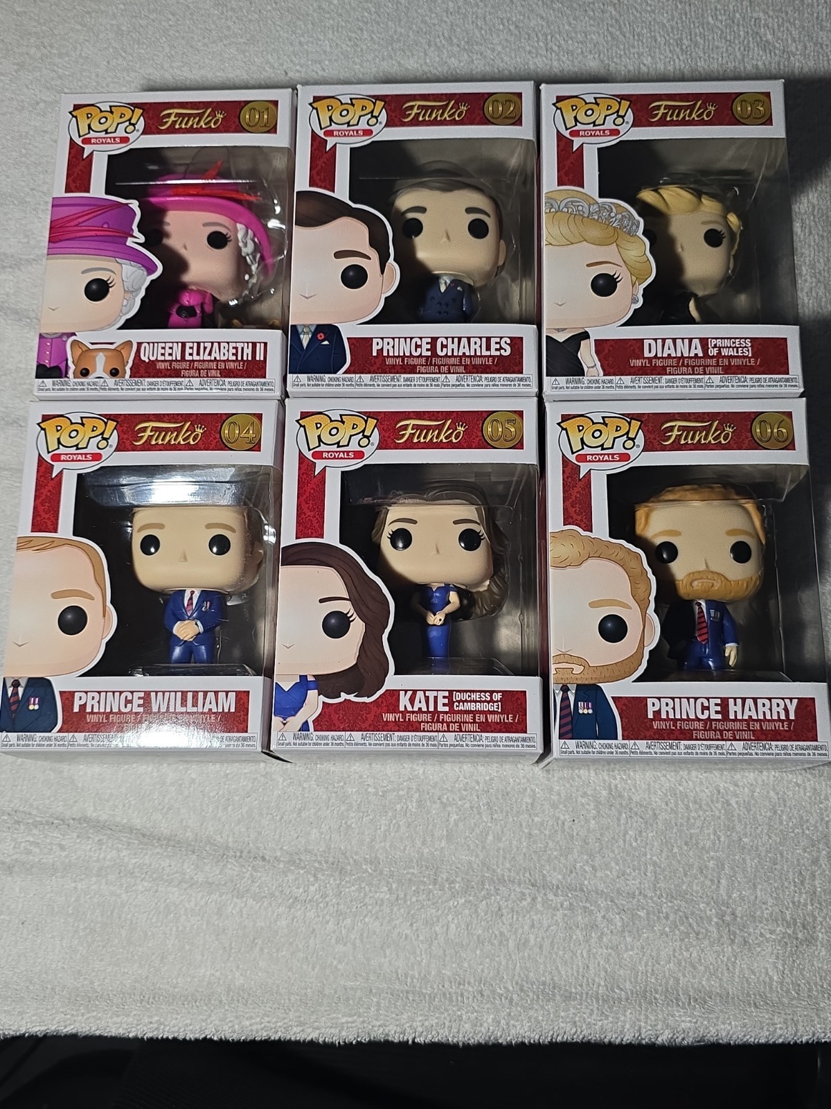 Funko Pop Royal Family Original Set of 6 Queen Elizabeth II. Princess Diana Kate