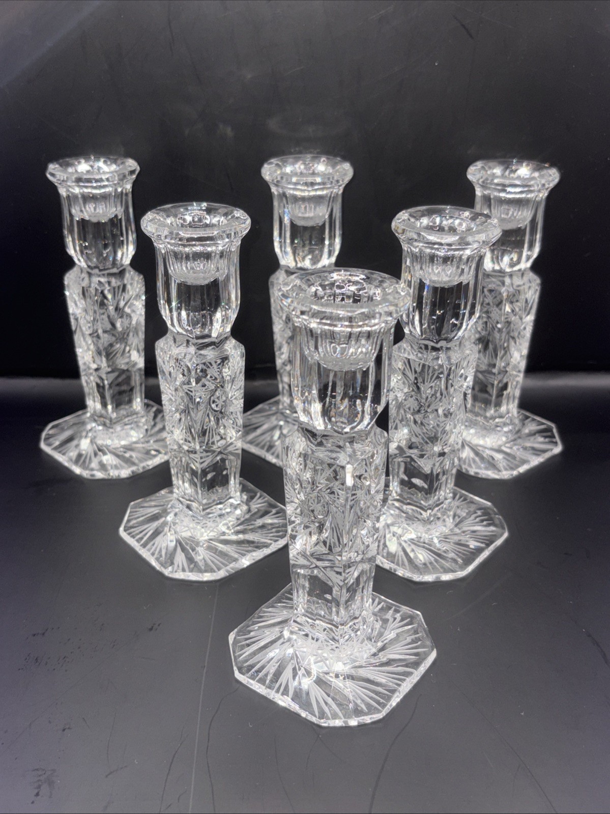 VTG Violetta Poland Hand Cut 24% Lead Crystal Candlestick Pinwheel  6\