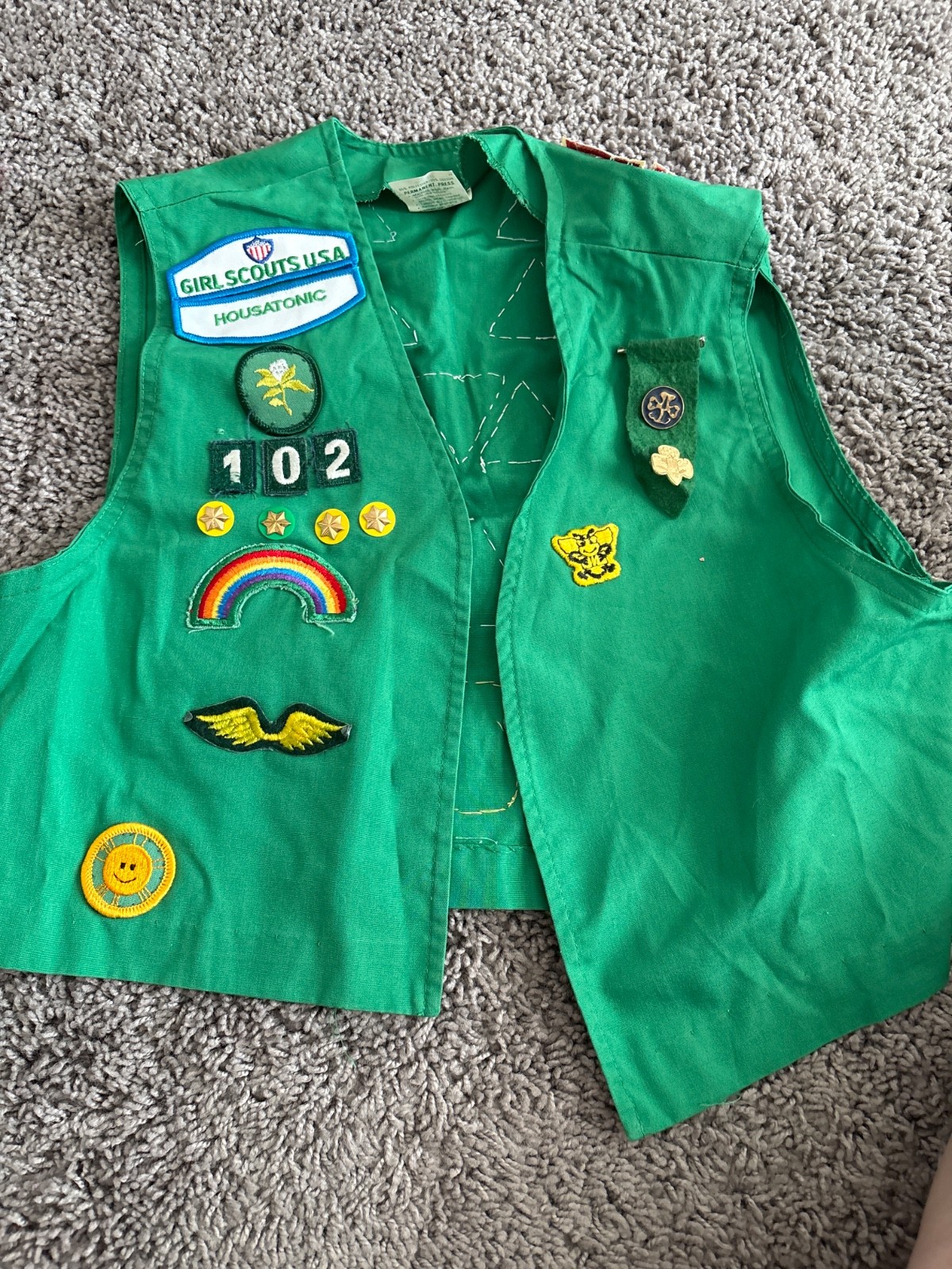 Vintage Girls Scout Vest with Lots of Patches And Pins Green 80s 90s