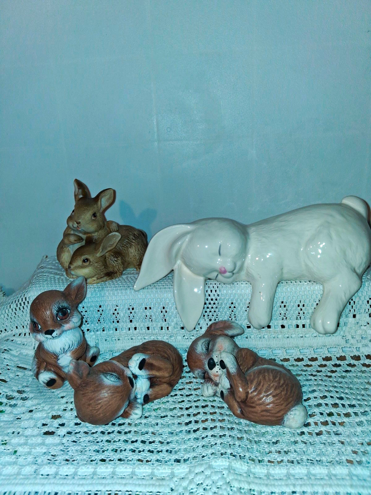 Vintage Bunny Rabbit Figurine Lot of 5 HOMCO 1455 W Loven Ceramic Decor