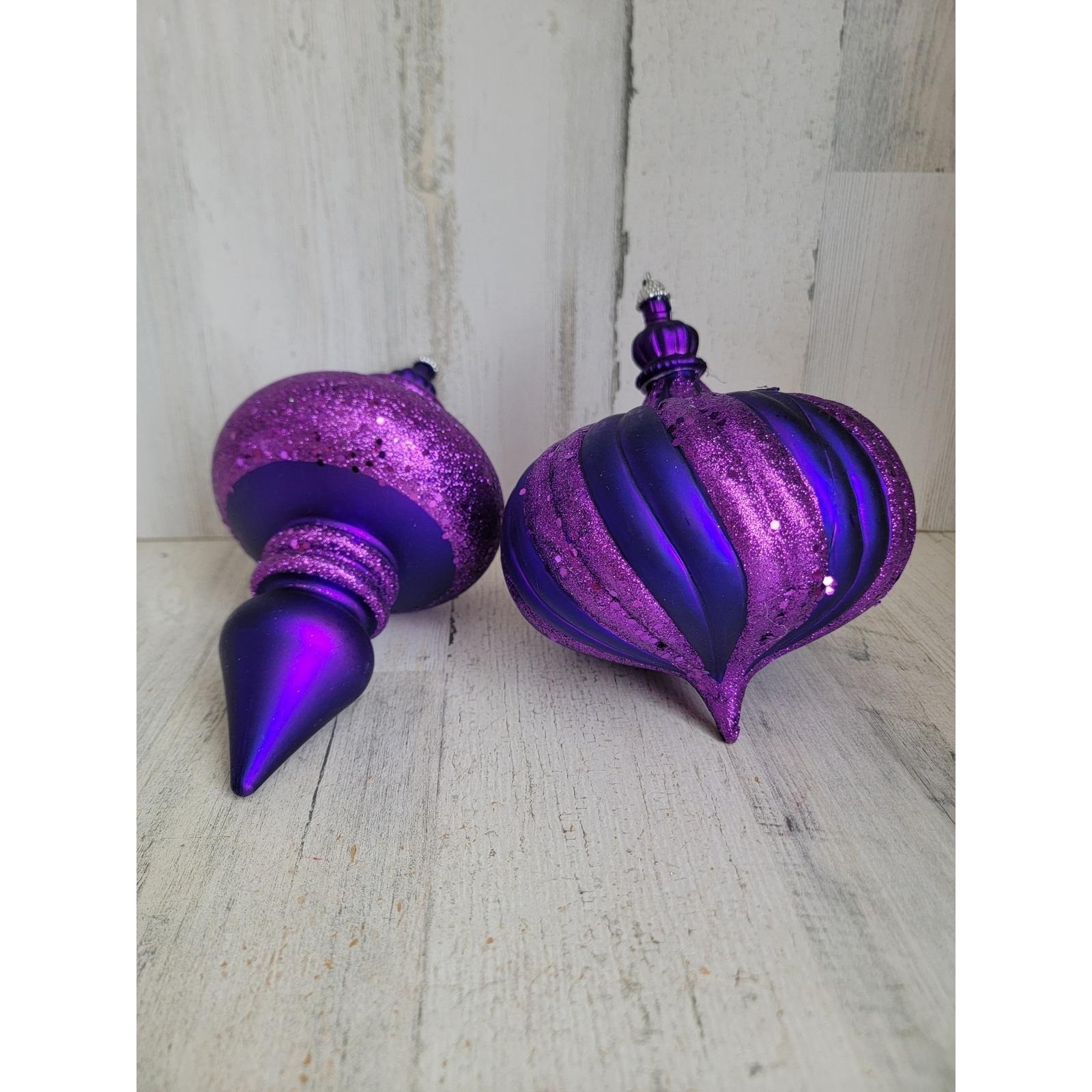 Large glitter purple abstract shatterproof unique set Xmas decor