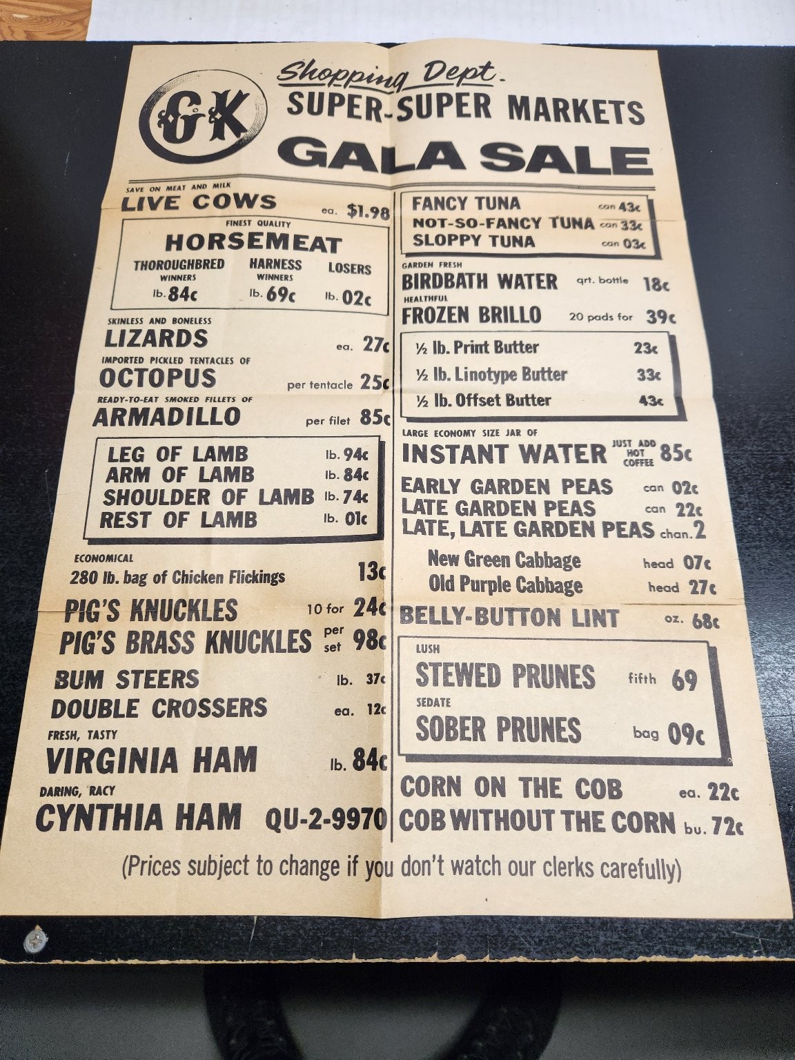 Vintage G&K Super-Super Markets Gala Sale Flyer Oddity Ephemera