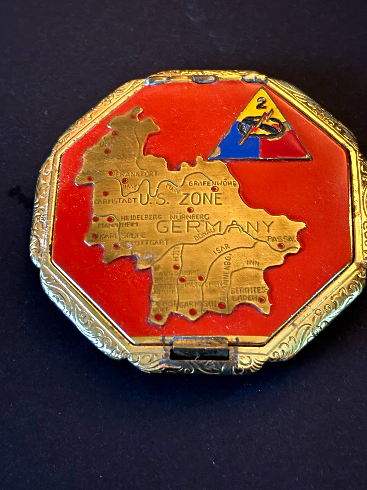 Post WWII German Occupation Compact U.S. Zone Germany Map 2nd Armored Division