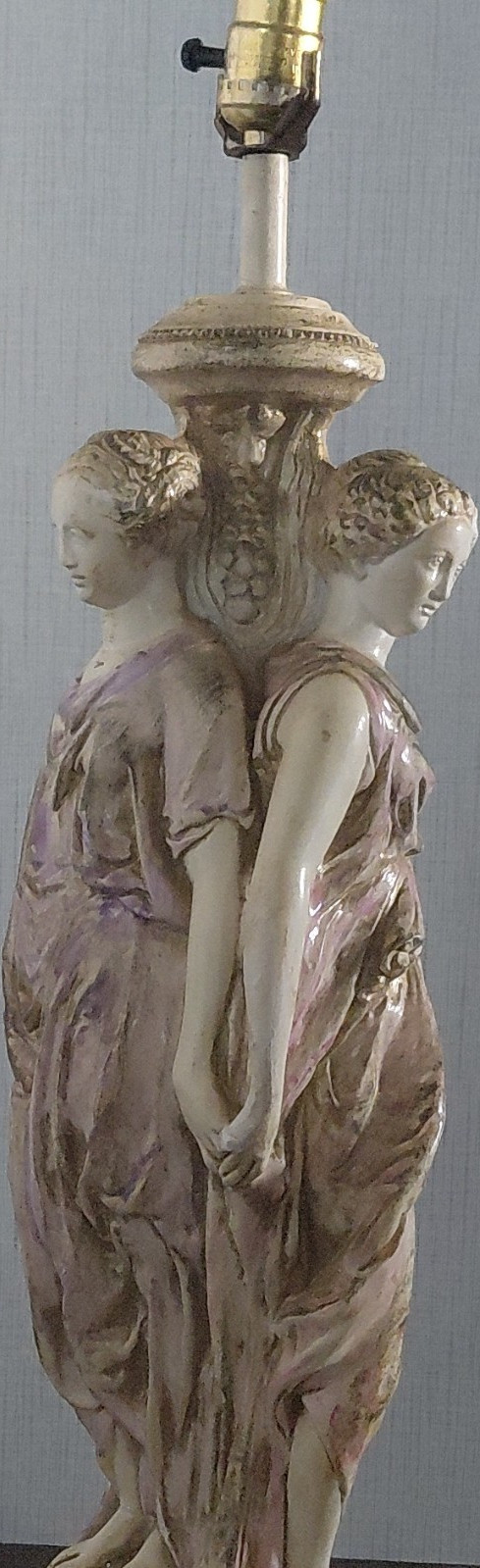 Figural Greek Ceramic Table Lamp Painted Neoclassical Beige Purple