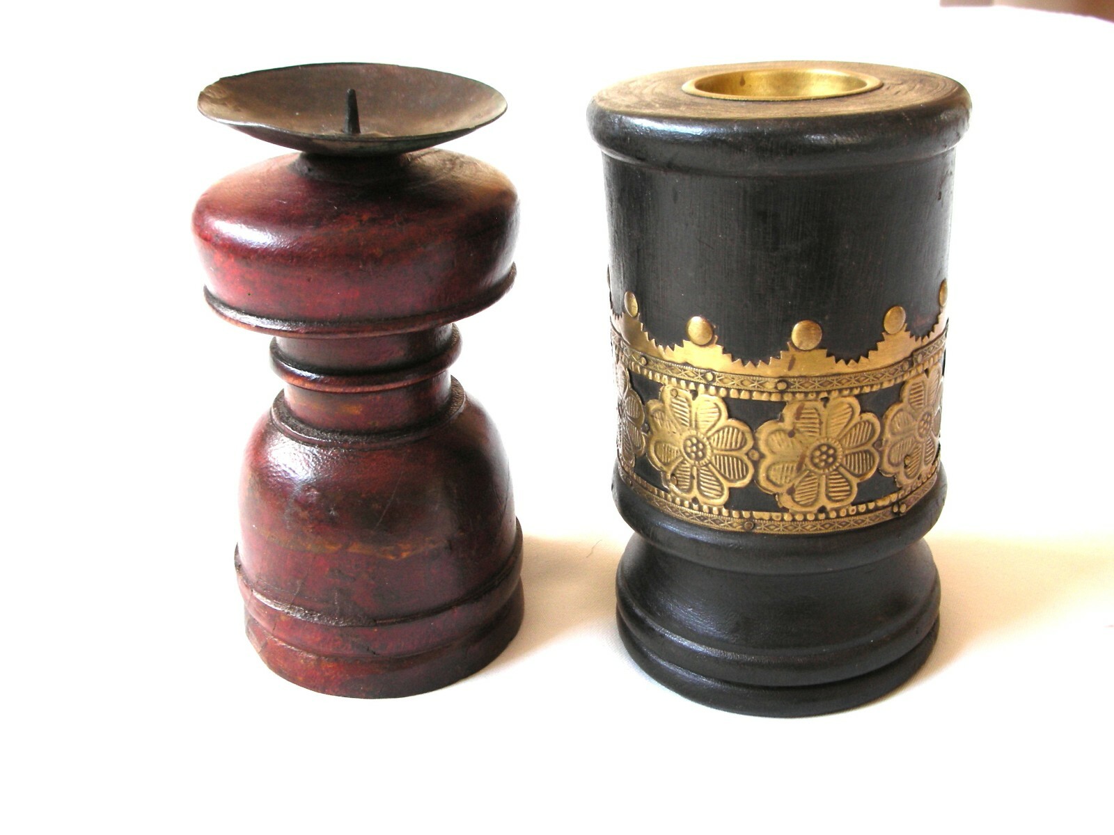 2 WHOLESALE CANDLE HOLDERS TEAK WOOD BRASS MADE IN INDIA CANDLE HOLDERS:SET OF 2
