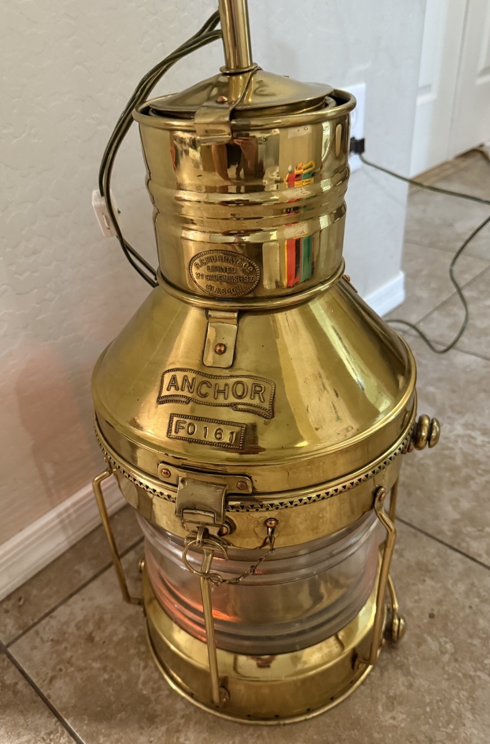 Rare Anchor Ship’s Lantern, Glasgow, Scotland, RC Murray & Co. Lamp VTG 19” NICE