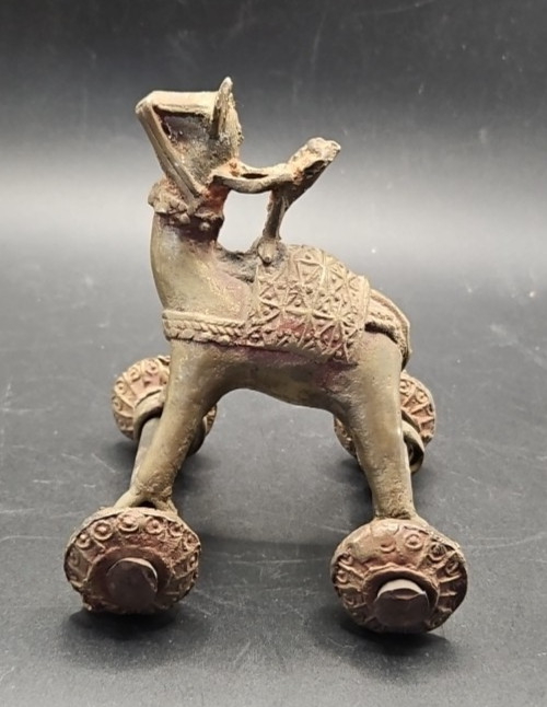 Antique Brass Soldier Rider Camel Figurine On Wheels Equestrian Temple Toy India