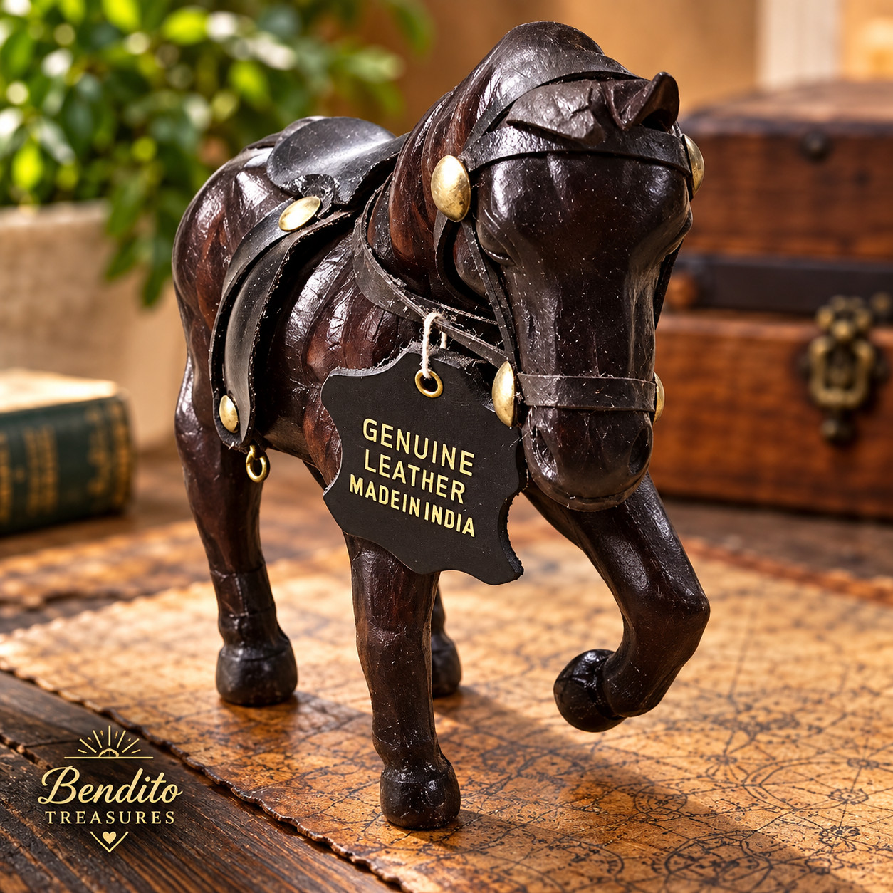 Vintage Genuine Leather Horse Figurine Made in India Saddle Equestrian 8\