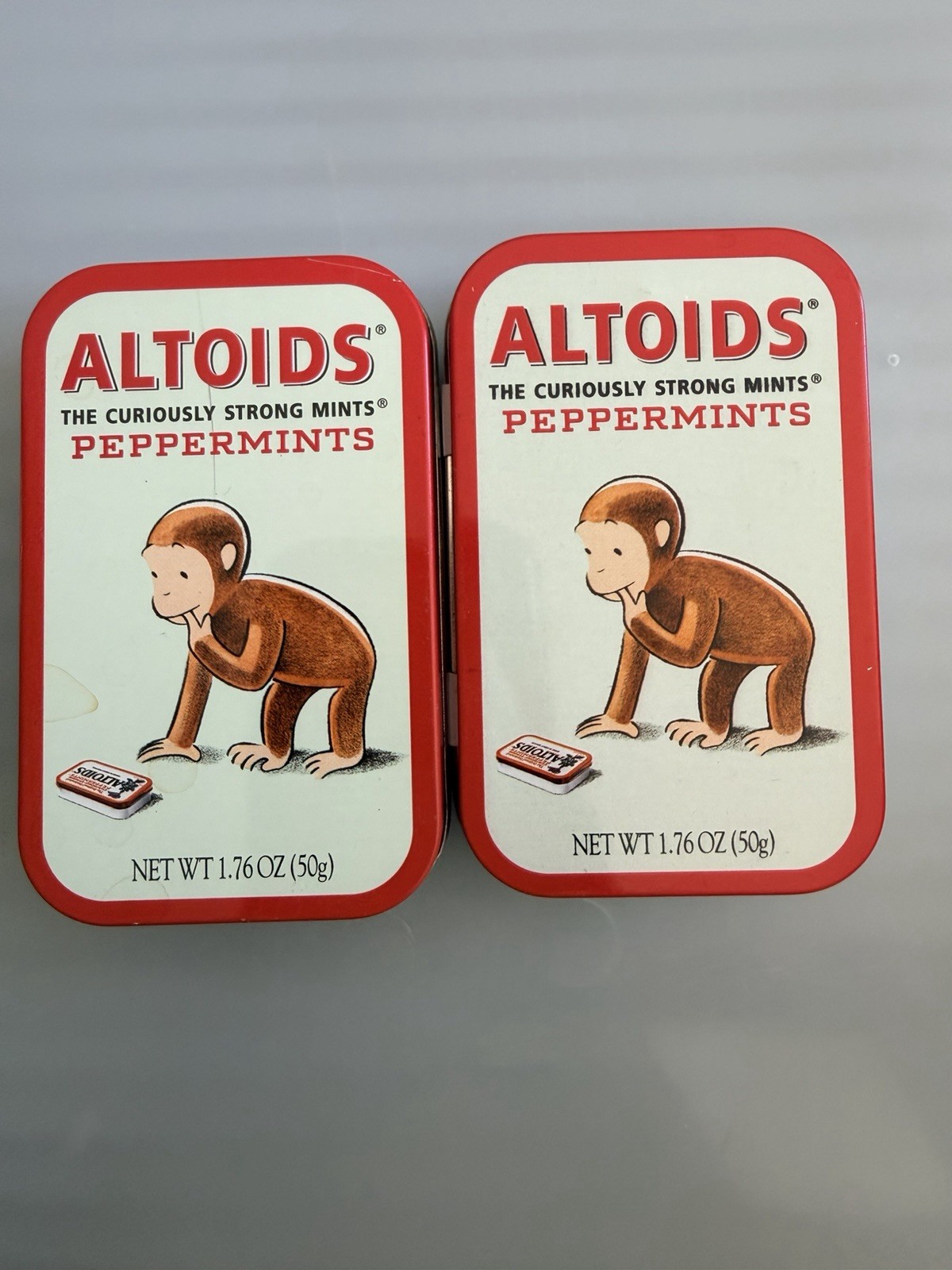 LOT OF 2 VTG Altoids Peppermint Monkey Metal Tins EMPTY Novelty Advertising
