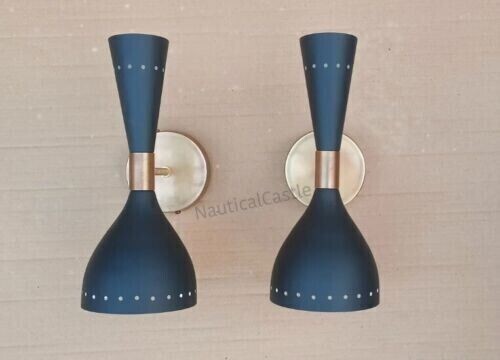 1950s Mid Century Matte Blue Italian Diabolo Wall Sconce Antique Light Fixture