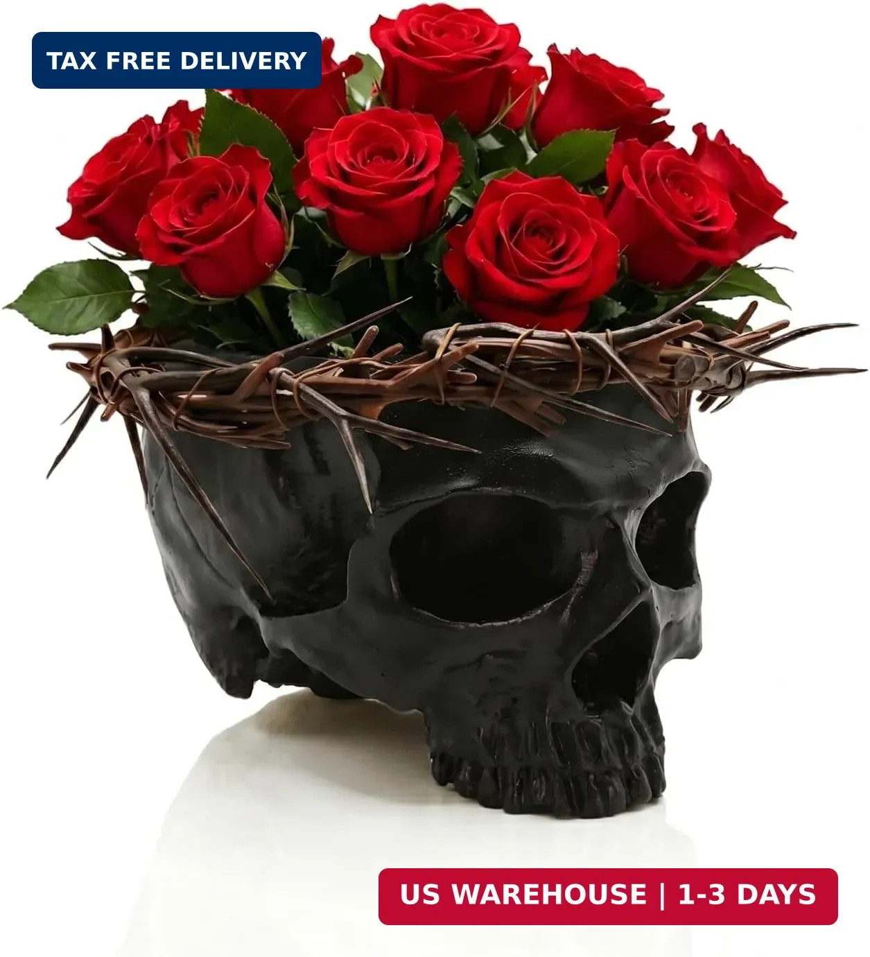 Skull Planter Pot with Removable Thorn Crown Skull Candy Bowl for Halloween Blac