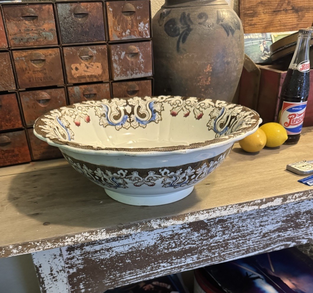 HUGE 15” Transferware Wash Basin Athens Pattern MULTI COLOR Do You Have Pitcher