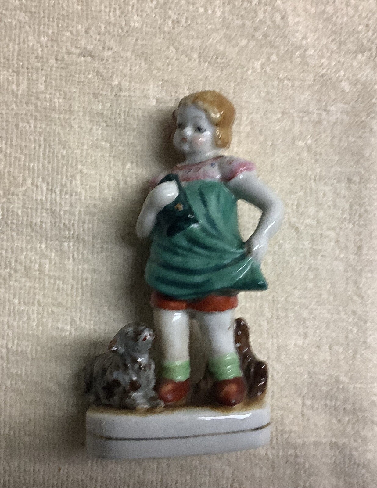 Vtg 6” Ceramic  Girl w/sheep Figurine Marked Occupied Japan