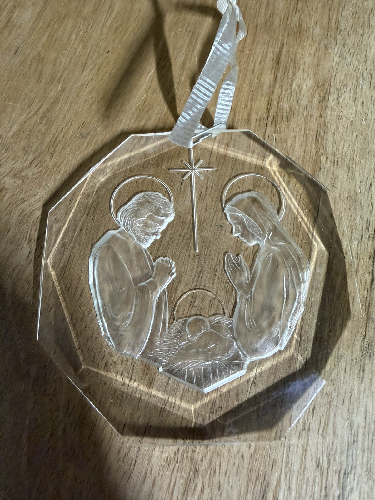 Nativity Acrylic Ornament Retro Vtg 1977 USA ‌‌‌‌Jesus Mary Joseph Christmas 