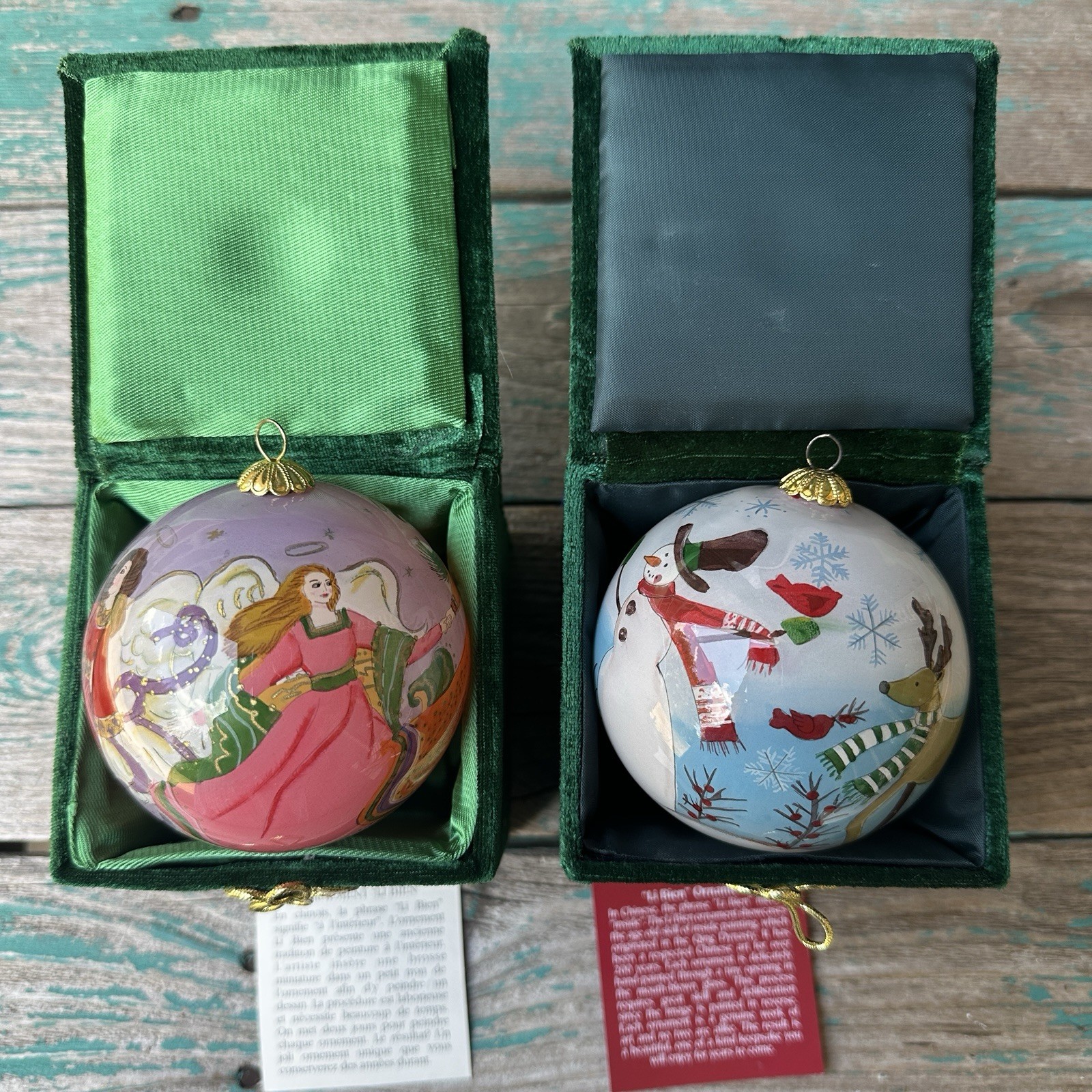Pier 1 Li Bien Glass Christmas Ornaments Santa Snowman Angels Box Set Of 2