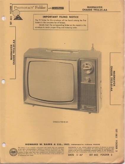 1967 MAGNAVOX T923-01-AA TELEVISION SERVICE MANUAL PHOTOFACT SCHEMATIC DIAGRAM