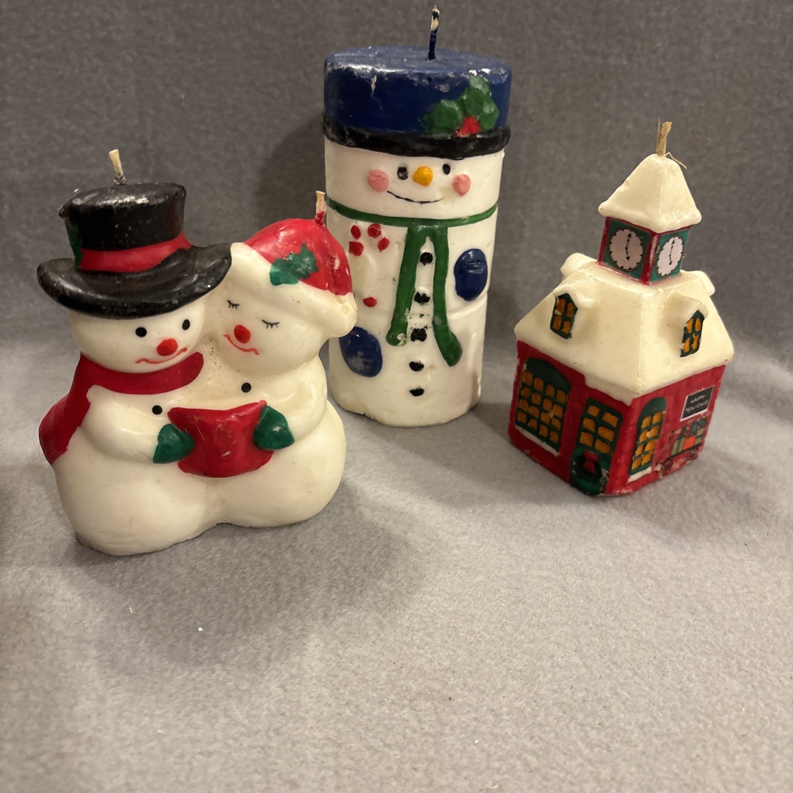 Vintage CHRISTMAS Candle Lot Of 3 Snowmen 
