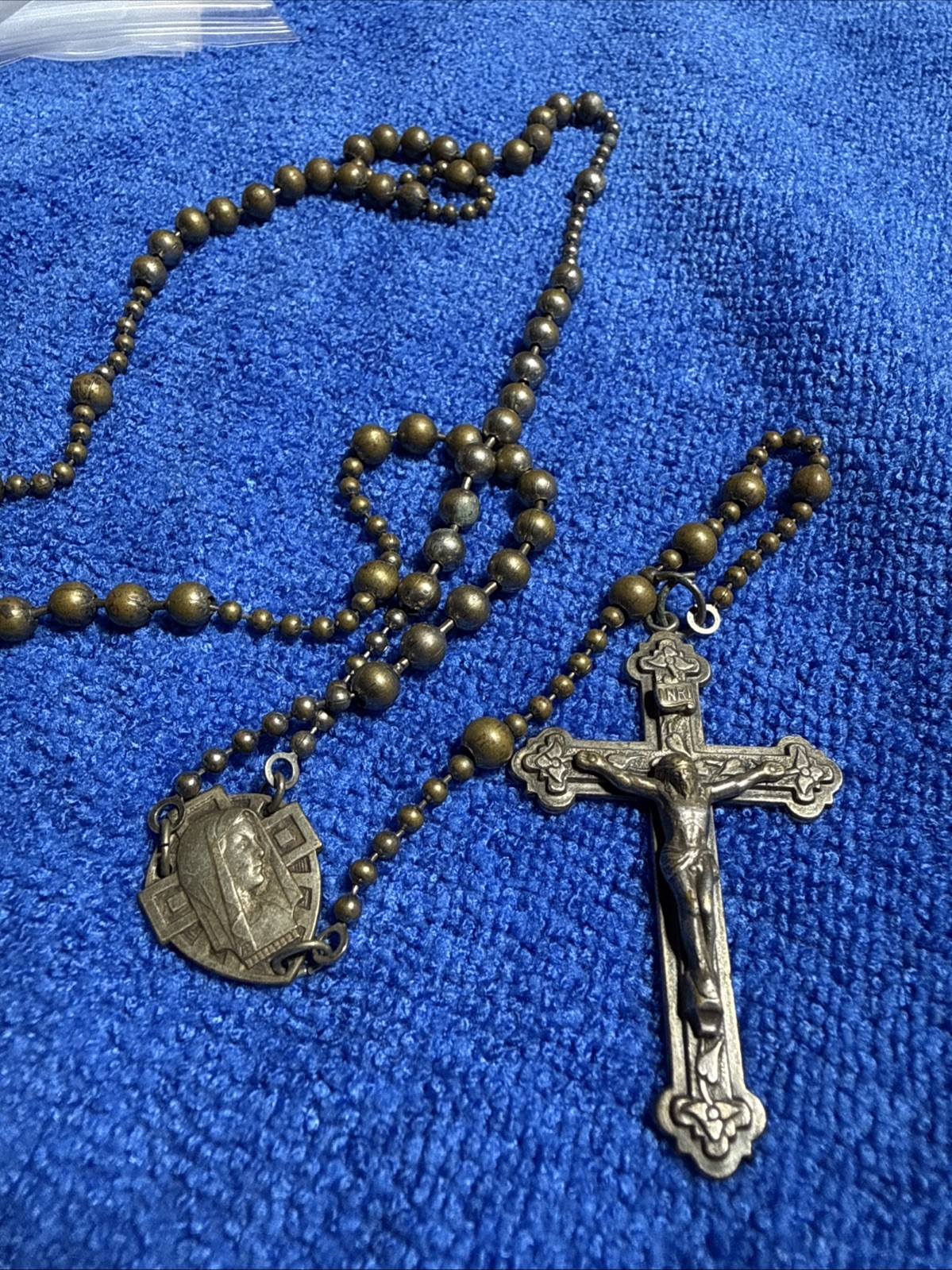 Vintage WWI 1916 US Military Issued Pull Chain Combat Rosary Battle Beads Brass