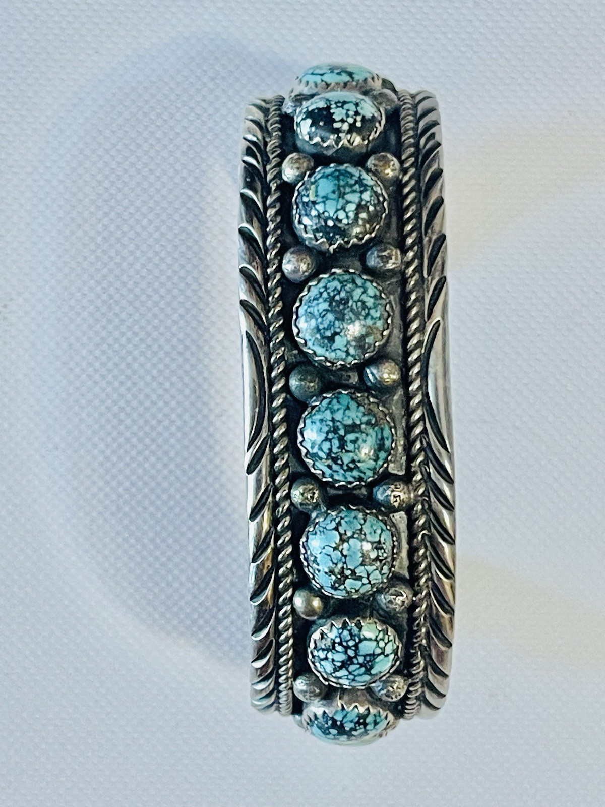 VTG 34g 6.5” Native American Sterling Spiderweb Turquoise Cuff Bracelet Navajo