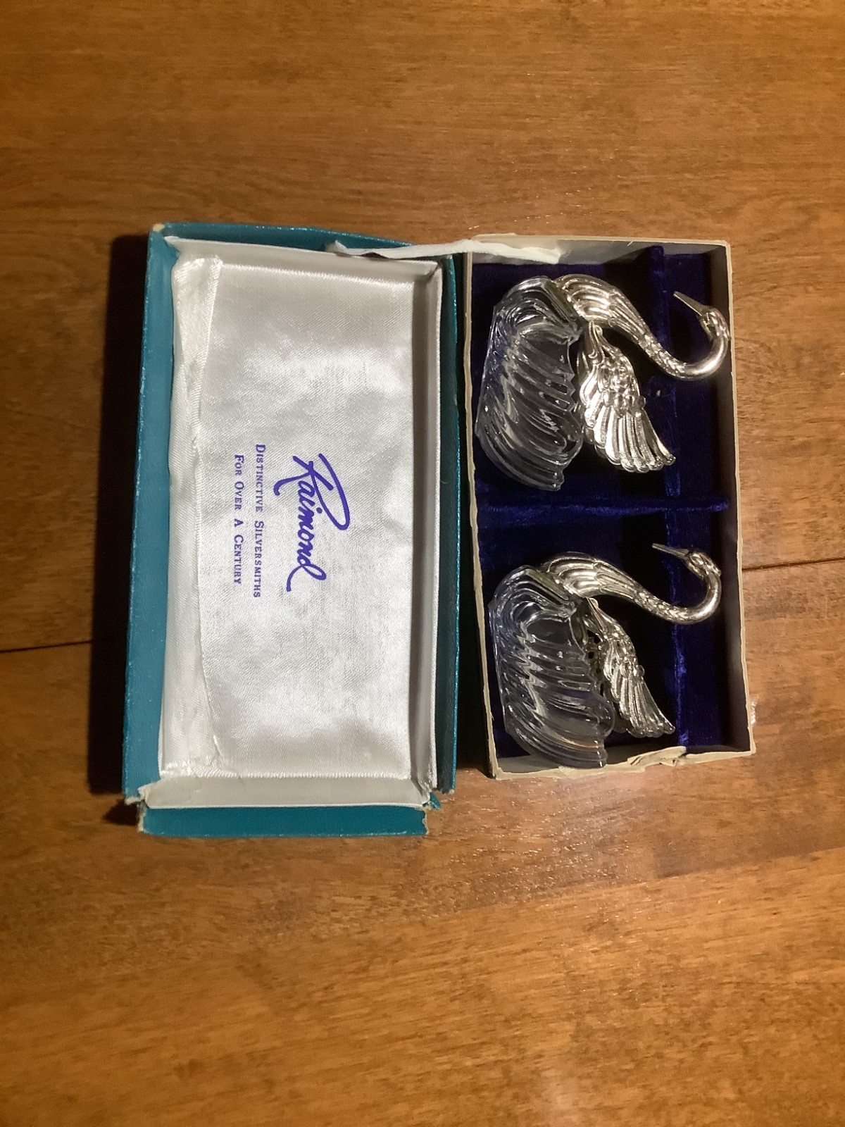2 Vintage Raimond Crystal Articulated Swan Salt Cellars Pair Silver Plate 2 Vintage Raimond Crystal Articulated Swan Salt Cellars Pair Silver Plate