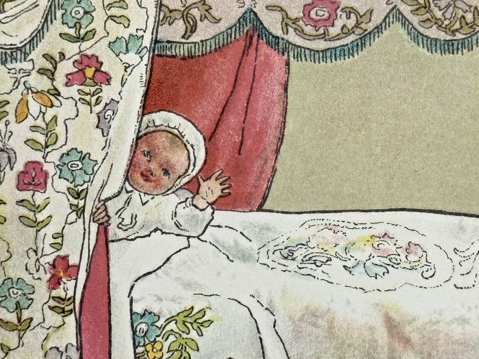 Ernest Nister Christmas Postcard AR Wheelan God Bless Us All Child Canopy Bed